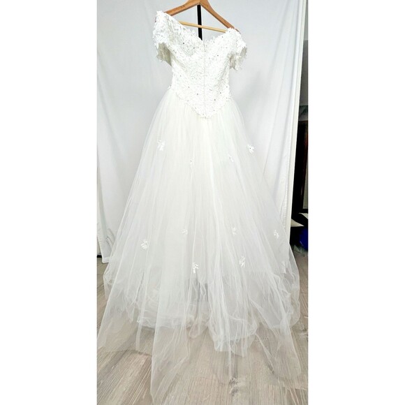 Wedding‎ Dress Ball Gown Off Shoulder Vintage 90s White Tulle Layers Princess 6 - Picture 6 of 12